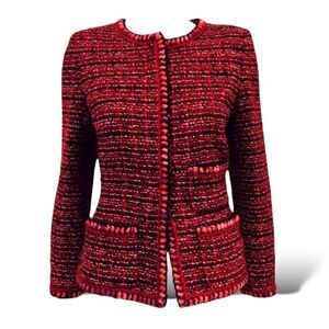 CHANEL Vintage FALL 2001 Collection Burgundy Tweed Patterned Jacket